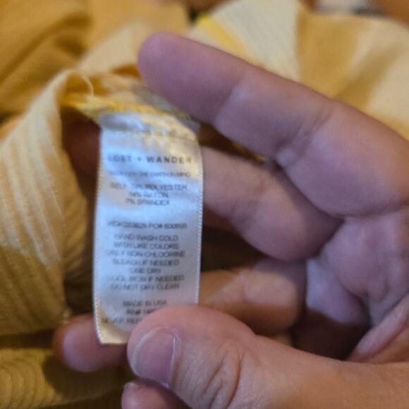 Lost + Wander M Yellow Ribbed Knit Midi Dress Adjustable Tie Front - Picture 7 of 9